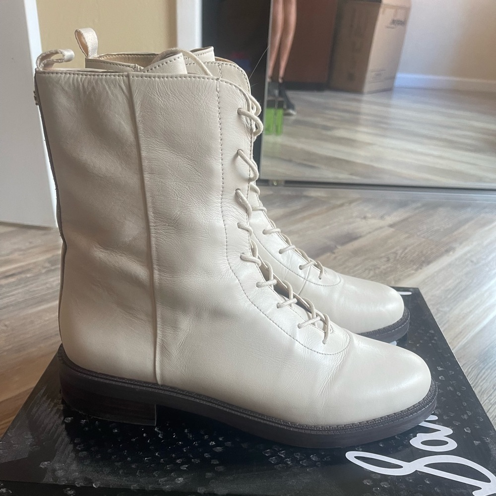Sam Edelman Nellyn Lace-up Combat Boots Women's Shoes, Ivory, Size 10